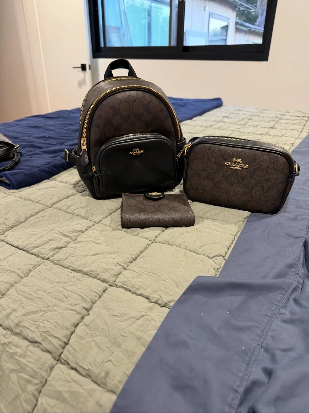COACH Brown & Black Signature Monogram Crossbody Trio